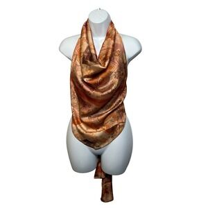 HM Womens Small Terracotta Orange Floral Paisley Satin Cowl Neck Halter Top 2725